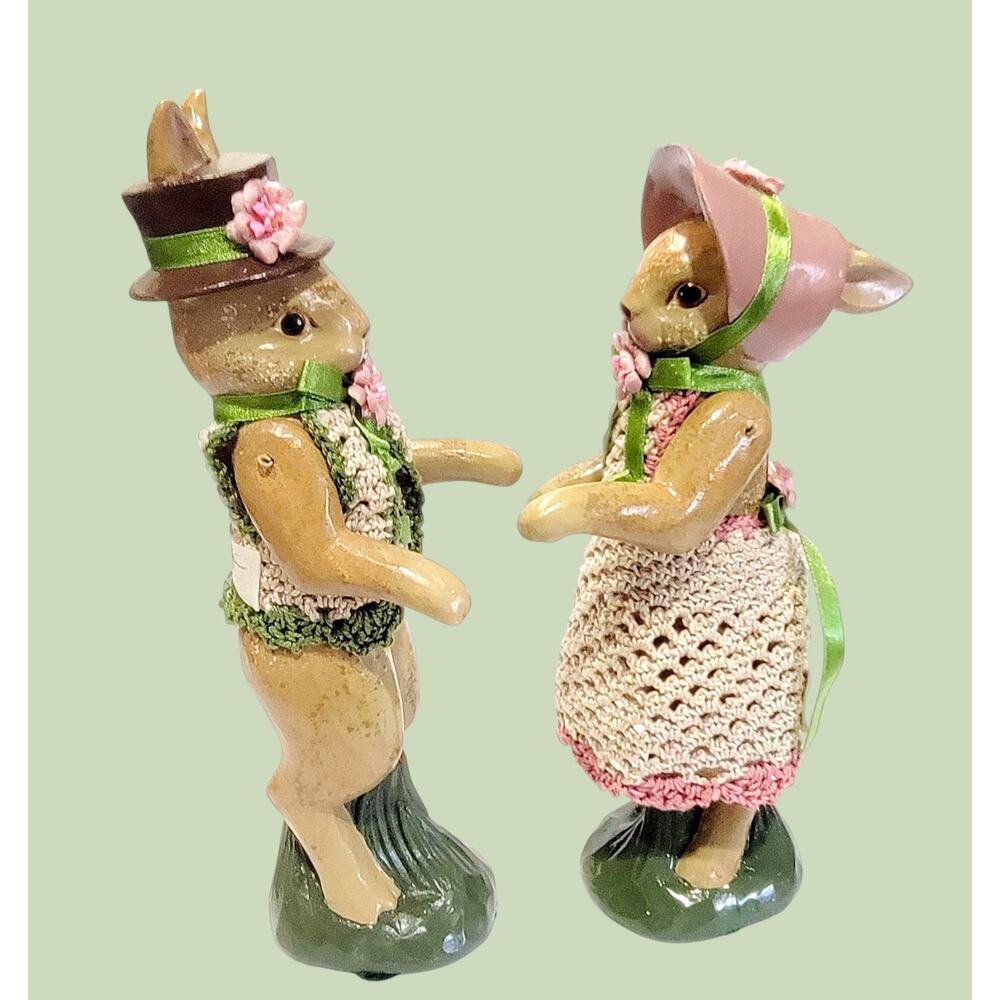 Katherines Collection Wayne Kleski Pair Mr and Mrs Bunny Rabbit Figurines Rare